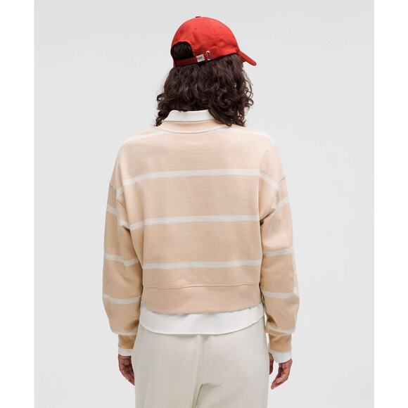 NWT Lululemon Perfectly Oversized Cropped Crew Stripe Cafe Au Lait White Opal - Picture 7 of 10